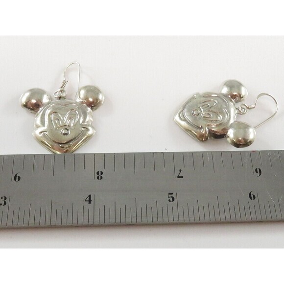 Mickey Mouse Head Repousse Sterling Silver 1" Drop Fishhook Earrings - Picture 6 of 6